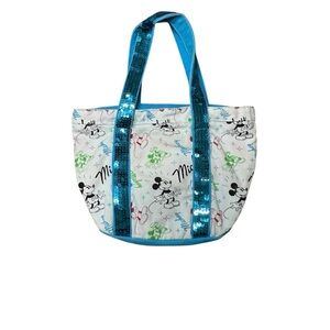 Disney Store Mickey Mouse Blue/White Canvas Bucket Tote Bag.